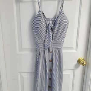 Elegant Navy and White Striped Midi Dress